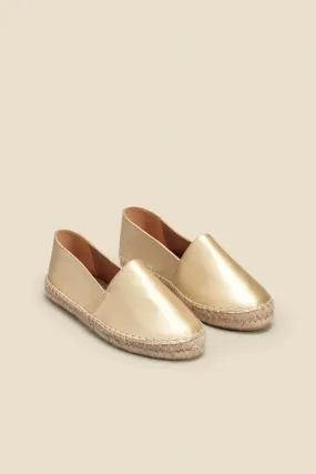 Chiara Gold Flat Closed Toe Leather Espadrille