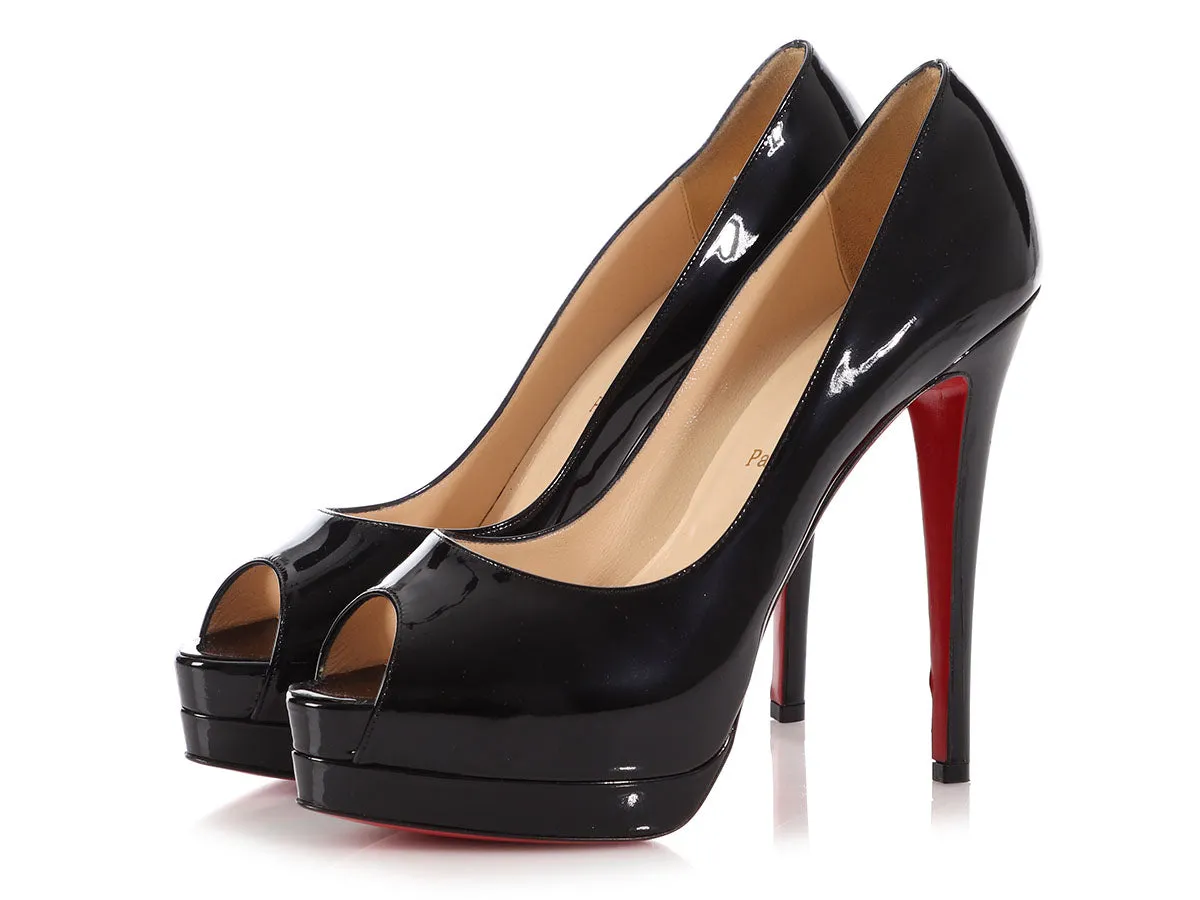 Christian Louboutin Black Patent Lady Peep 150 Pumps