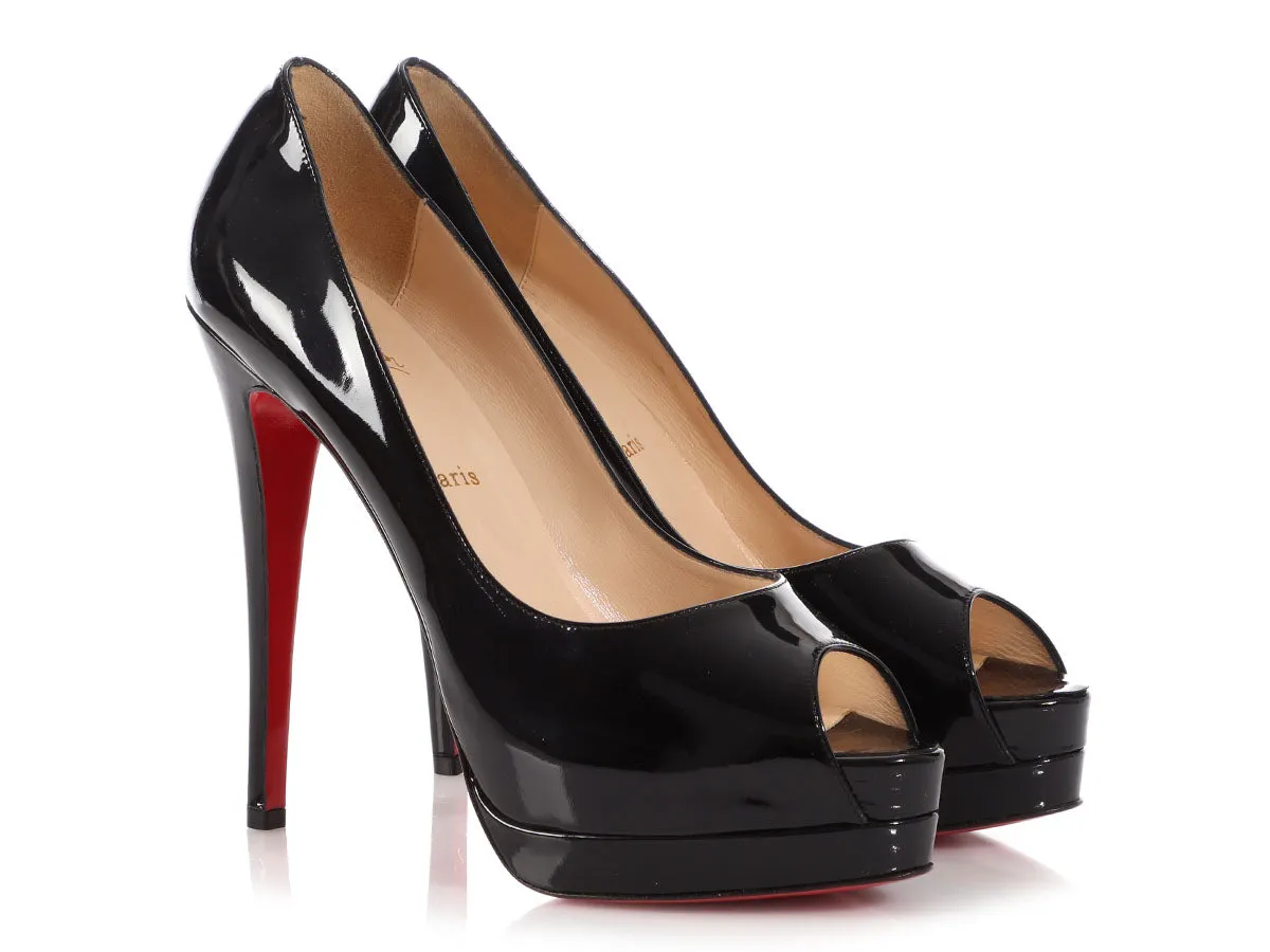 Christian Louboutin Black Patent Lady Peep 150 Pumps