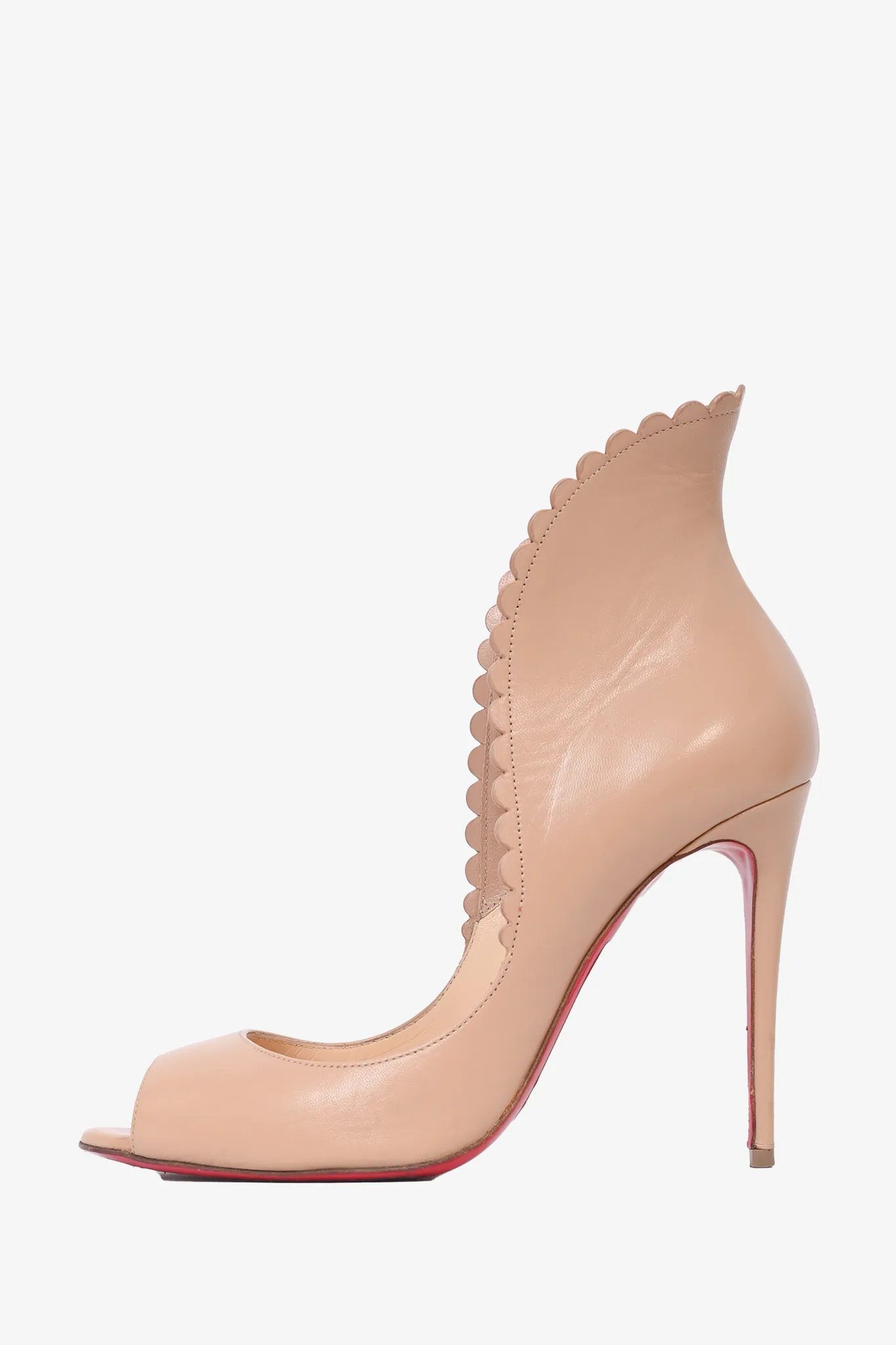 Christian Louboutin Nude Scalloped Detail 'Pijonina' Peep Toe Size 38.5