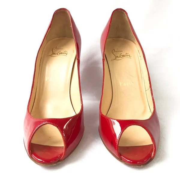 Christian Louboutin red patent leather peep-toe pumps