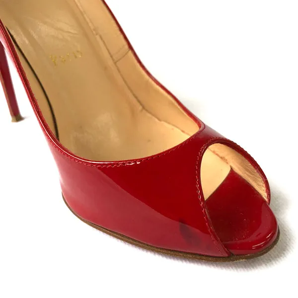 Christian Louboutin red patent leather peep-toe pumps