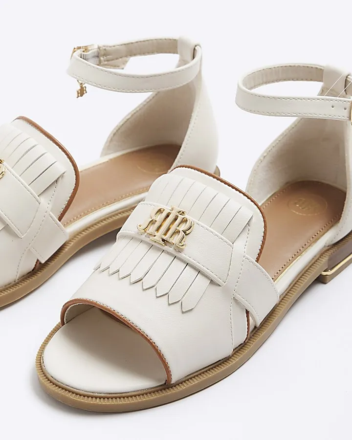 Cream wide fit peep toe flat sandals