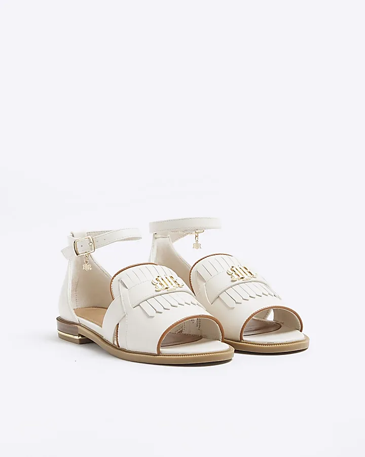 Cream wide fit peep toe flat sandals