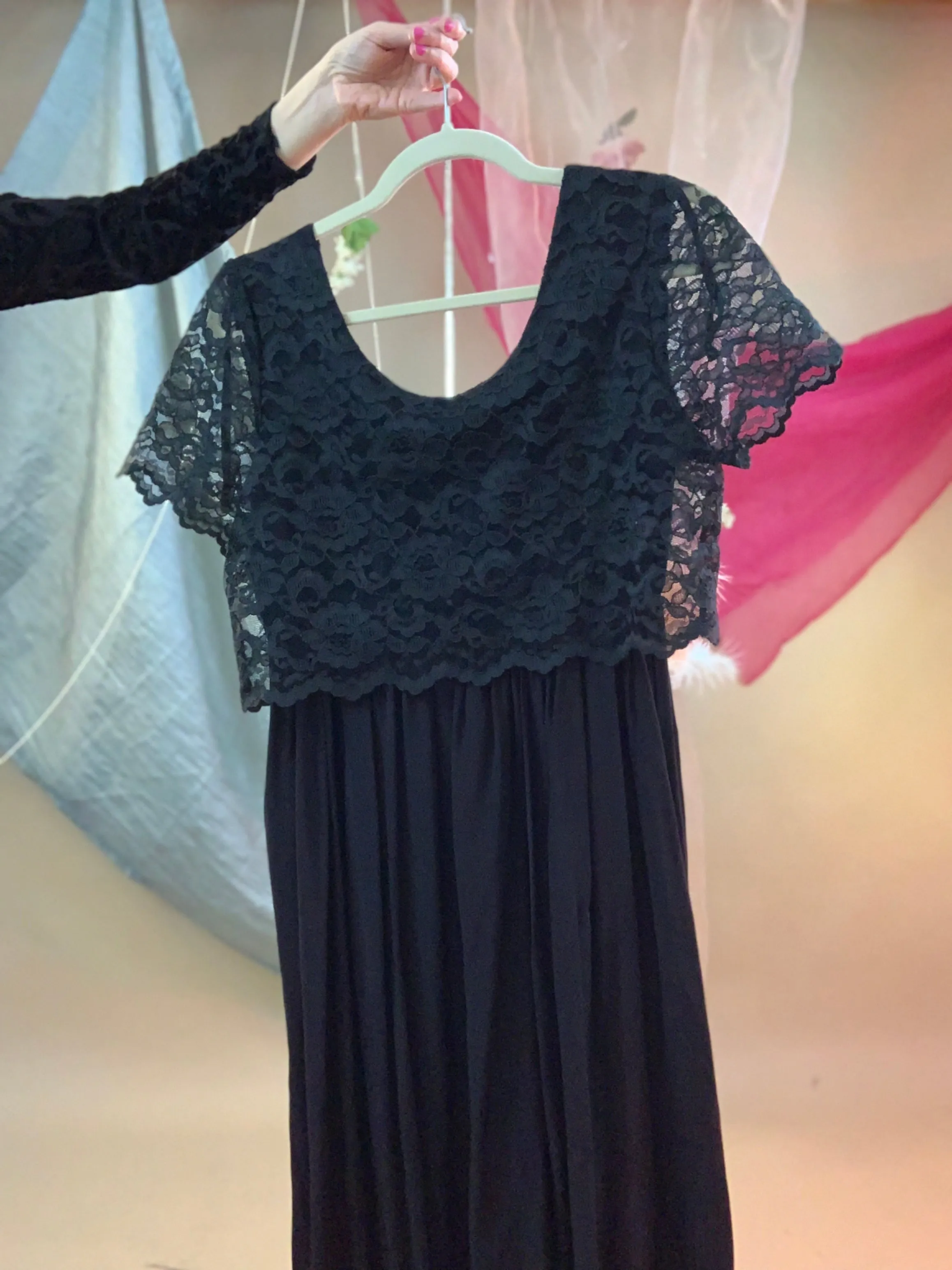 Crop lace mixed layer dress