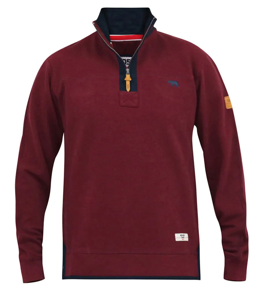 D555 Mens Burgundy Pique Fleece Sweatshirt With 1/4 Zip (HIRALDO)