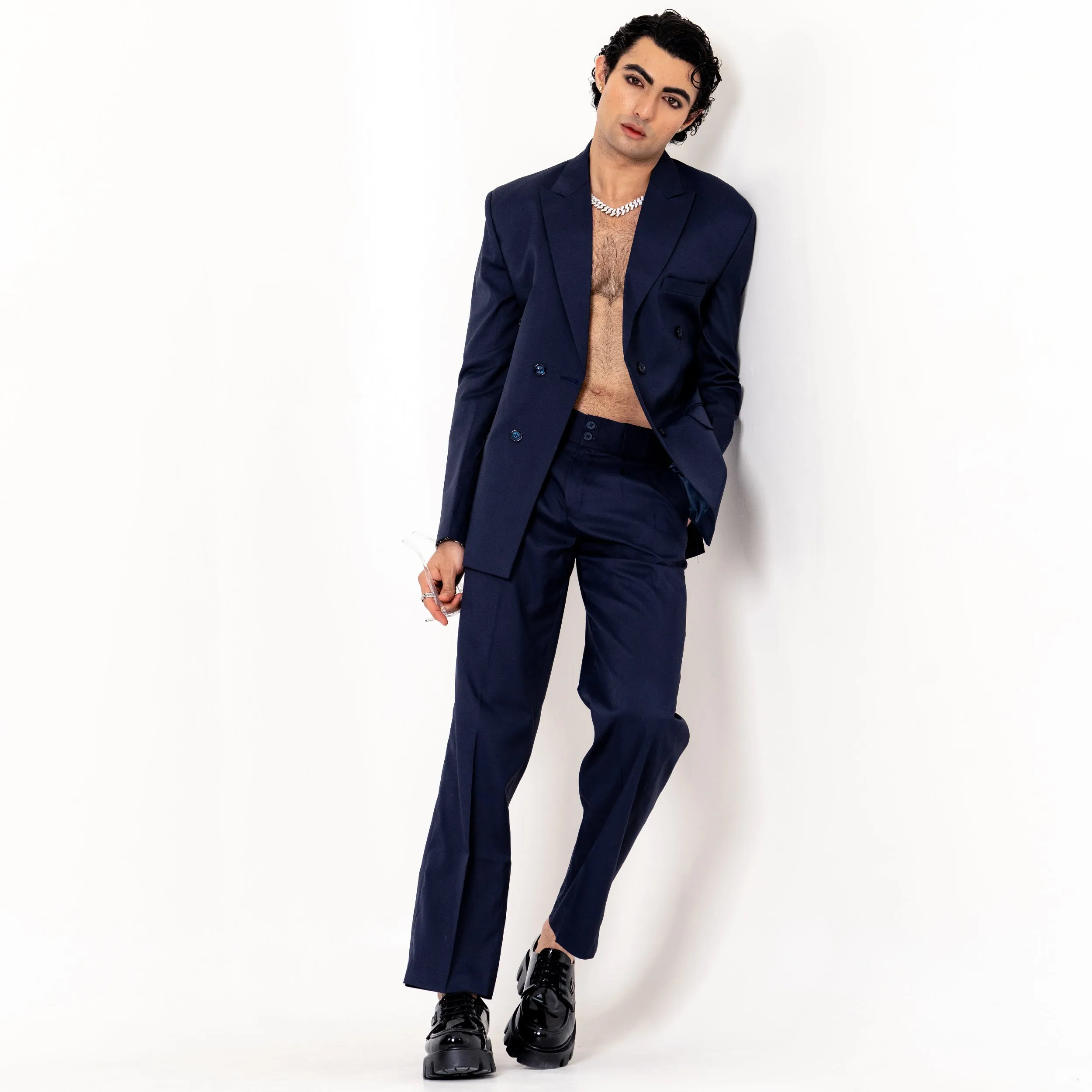 Dark Blue Loose Fit Men's Suit