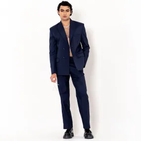 Dark Blue Loose Fit Men's Suit