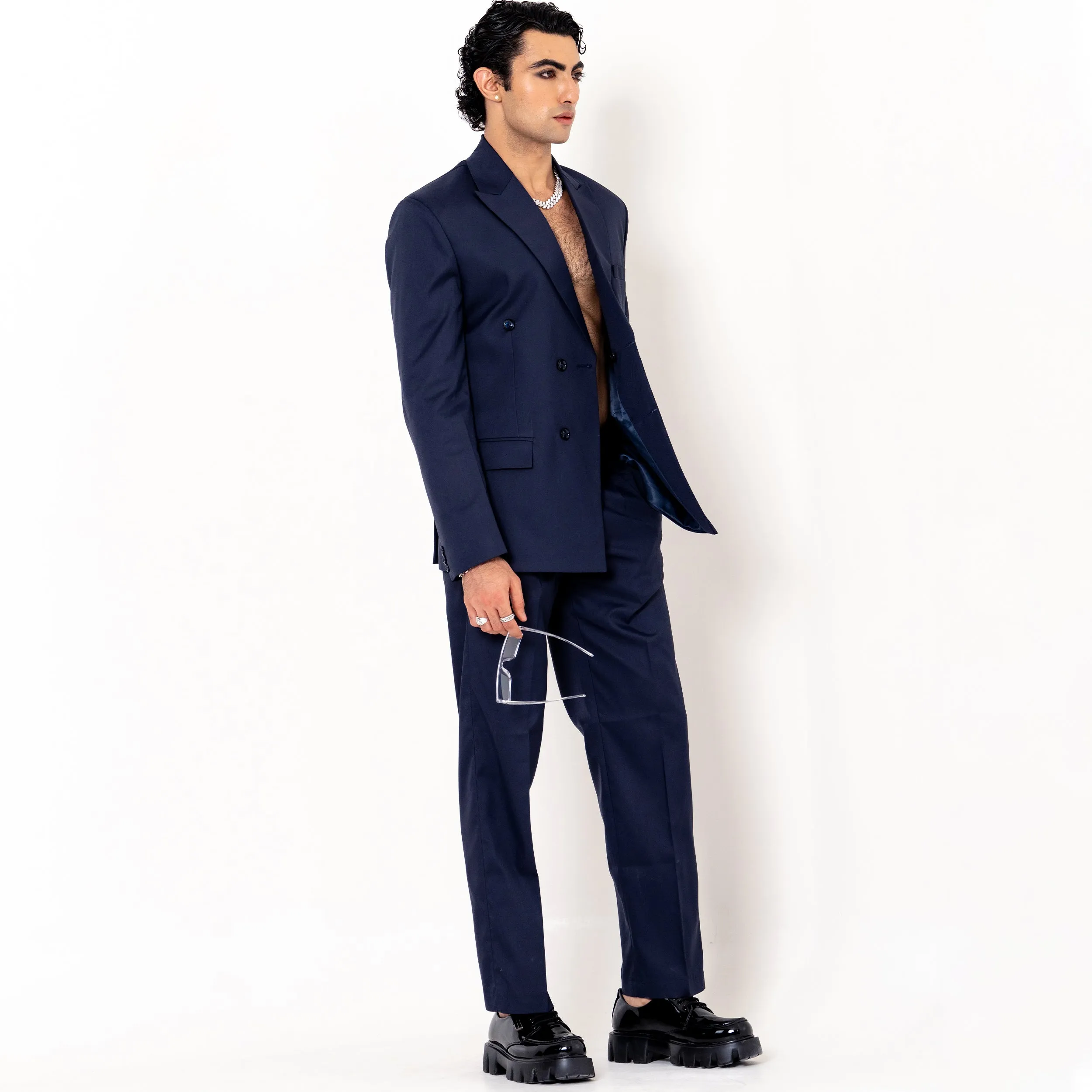 Dark Blue Loose Fit Men's Suit