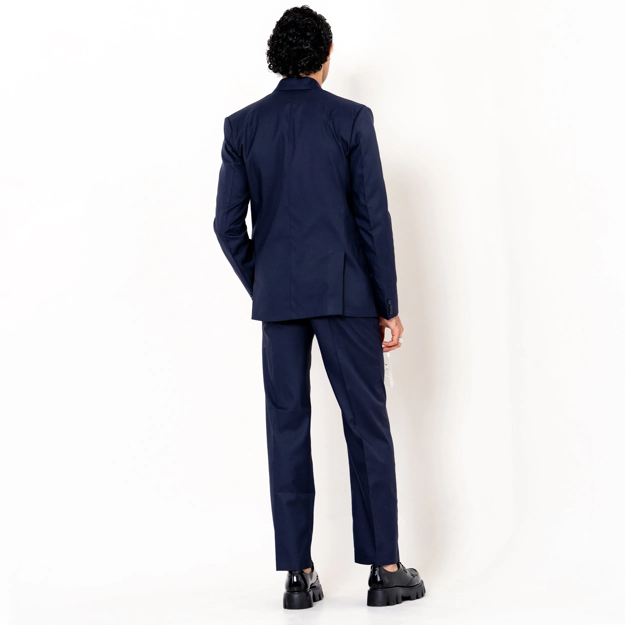 Dark Blue Loose Fit Men's Suit