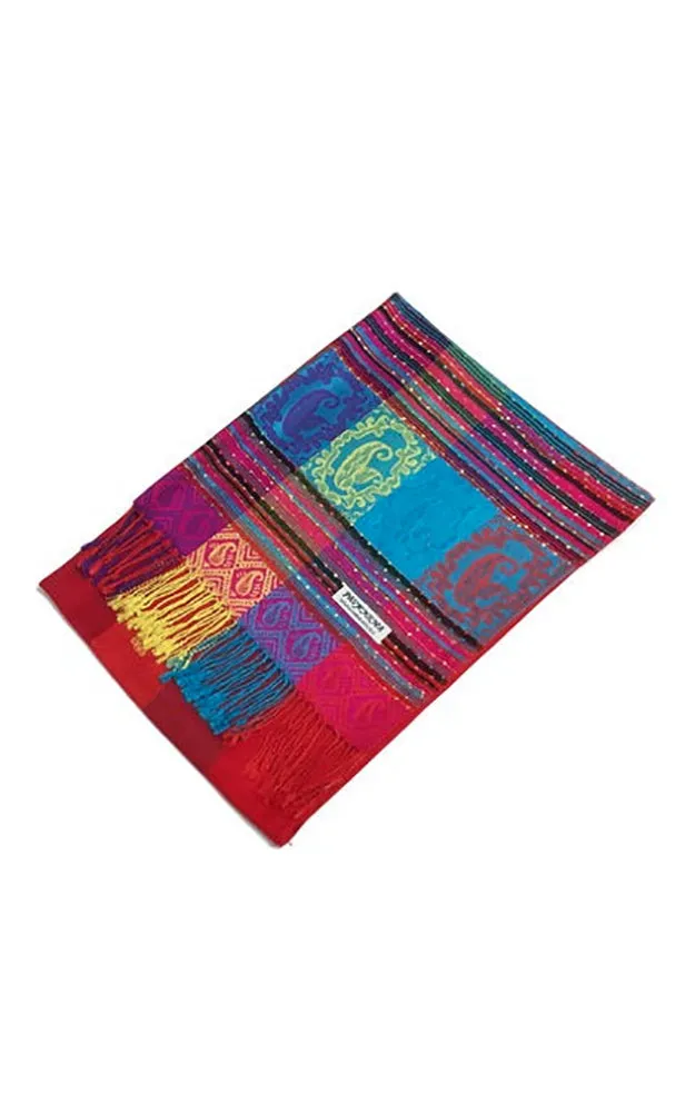 DBS056-1 Red Rainbow Colorful Pashmina Shawl Scarf