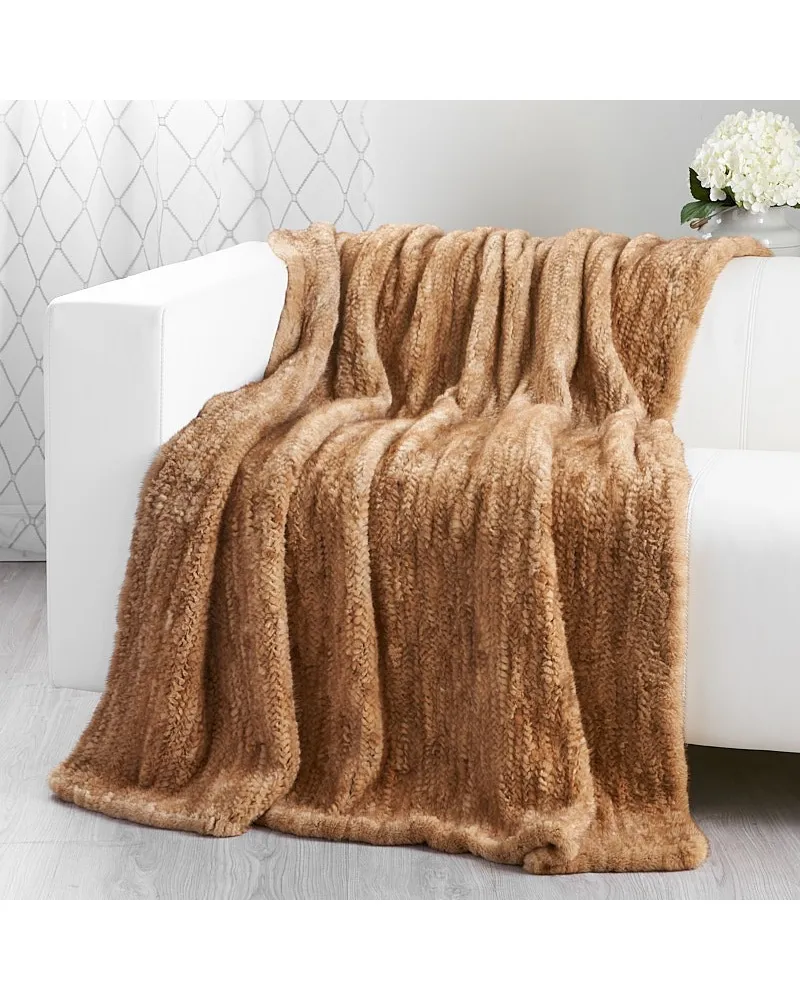 Demi-buff Knit Mink Fur Throw for Luxurious Home Decor at FurSource.com