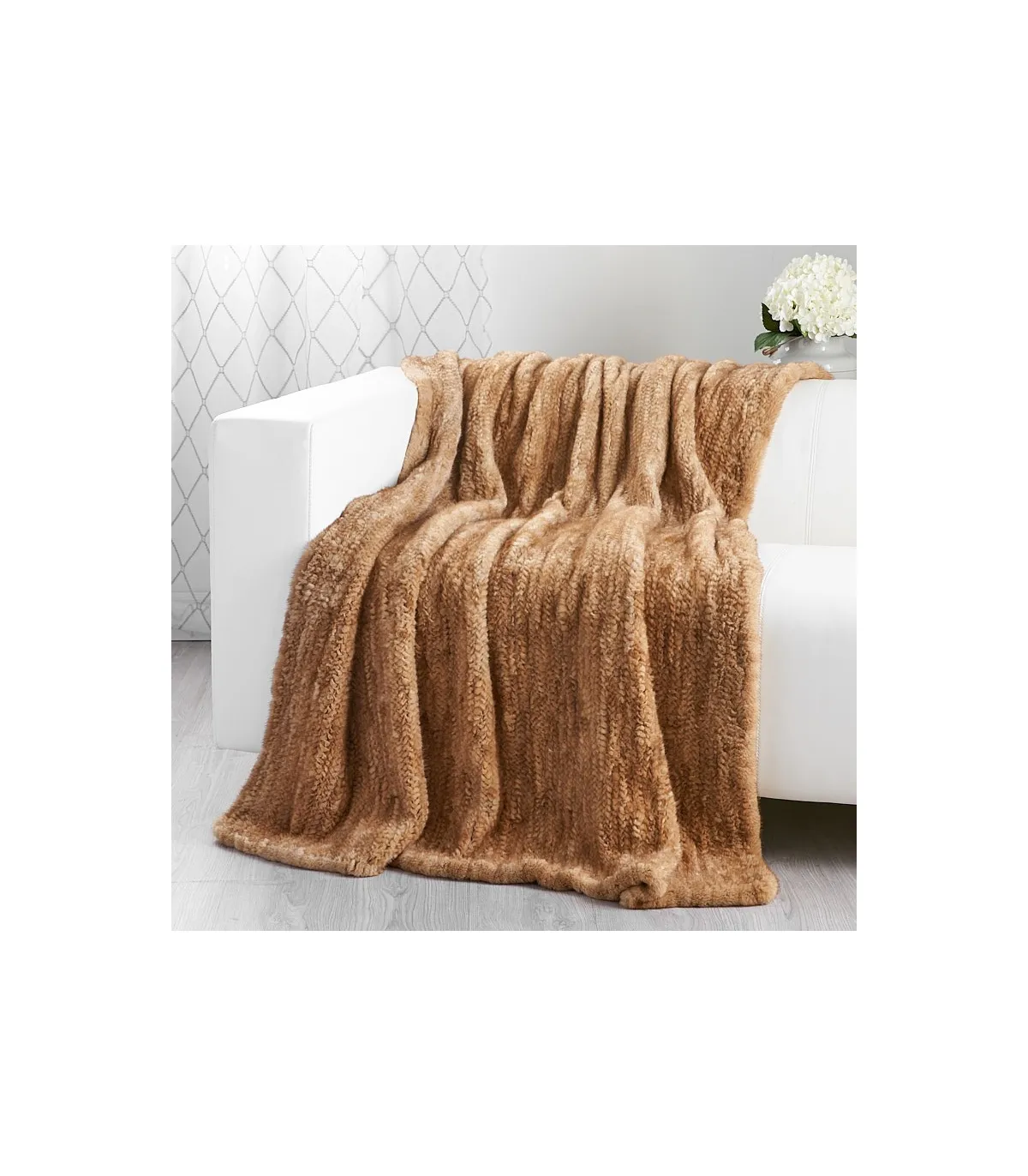 Demi-buff Knit Mink Fur Throw for Luxurious Home Decor at FurSource.com