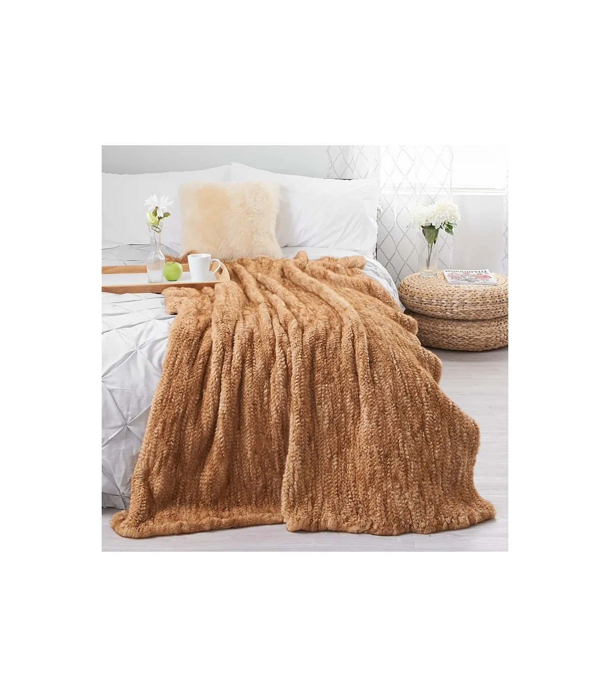 Demi-buff Knit Mink Fur Throw for Luxurious Home Decor at FurSource.com