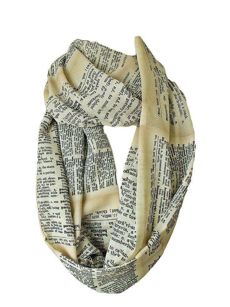 Dictionary Pages Infinity Scarf Gift For Her Handmade Limited Edition