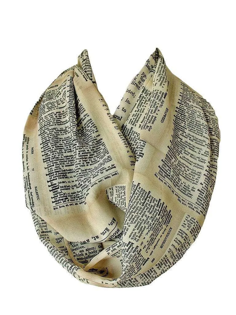 Dictionary Pages Infinity Scarf Gift For Her Handmade Limited Edition