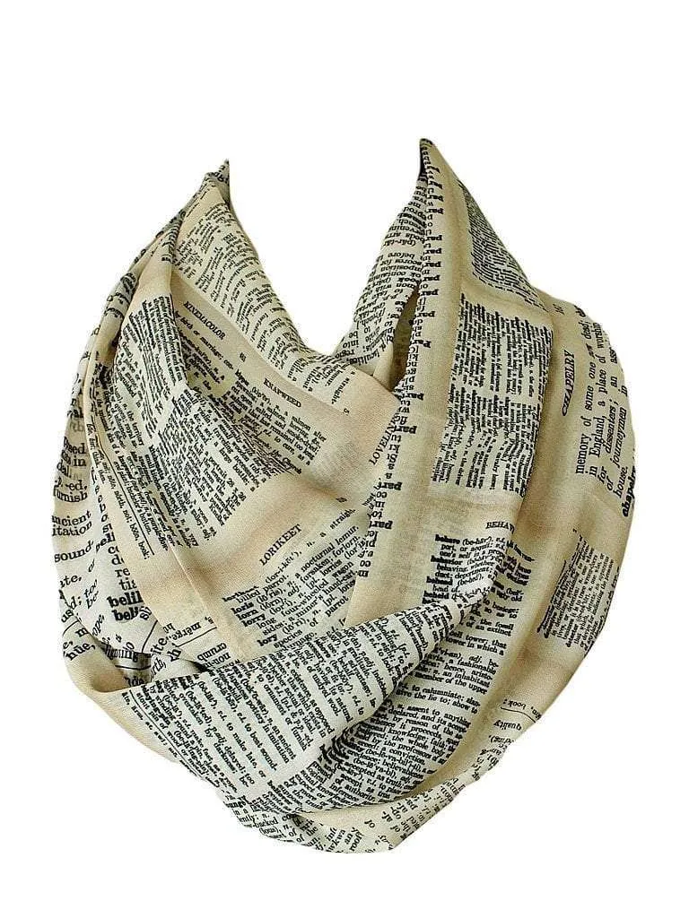 Dictionary Pages Infinity Scarf Gift For Her Handmade Limited Edition