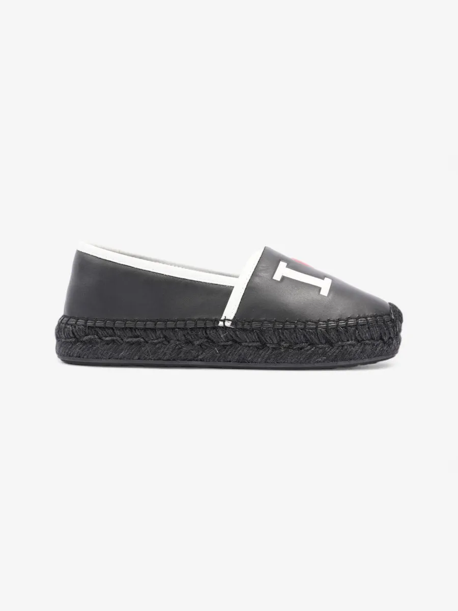 Dolce and Gabbana Logo Embossed Slip On Espadrille Black / White / Red Leather EU 37 UK 4