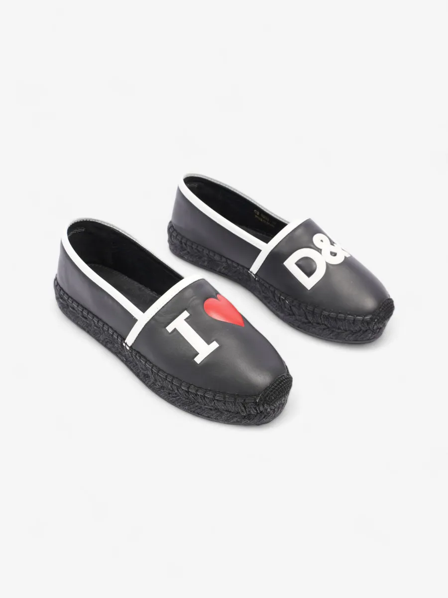 Dolce and Gabbana Logo Embossed Slip On Espadrille Black / White / Red Leather EU 37 UK 4