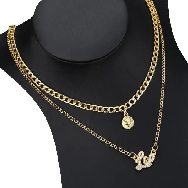 Double Layer Zirconia Zodiac Charm Necklace