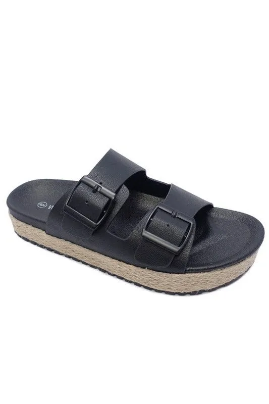 DUAL BAND ESPADRILLE FLAT SLIDES