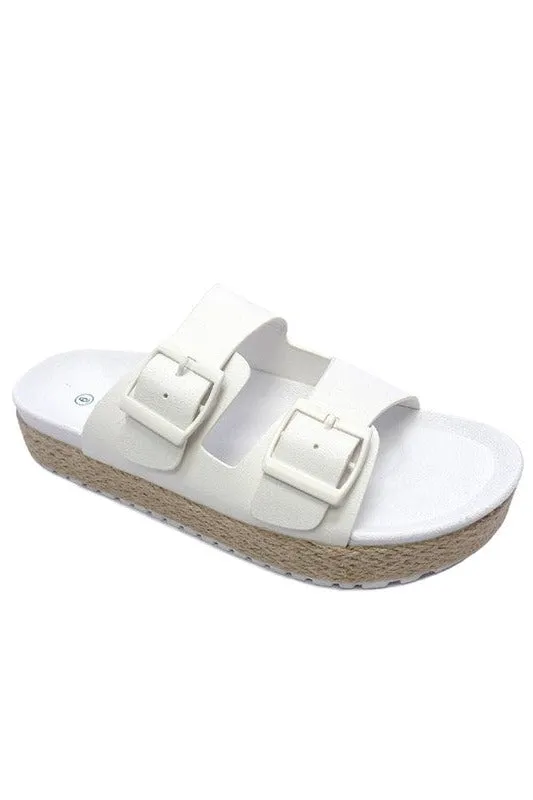 DUAL BAND ESPADRILLE FLAT SLIDES