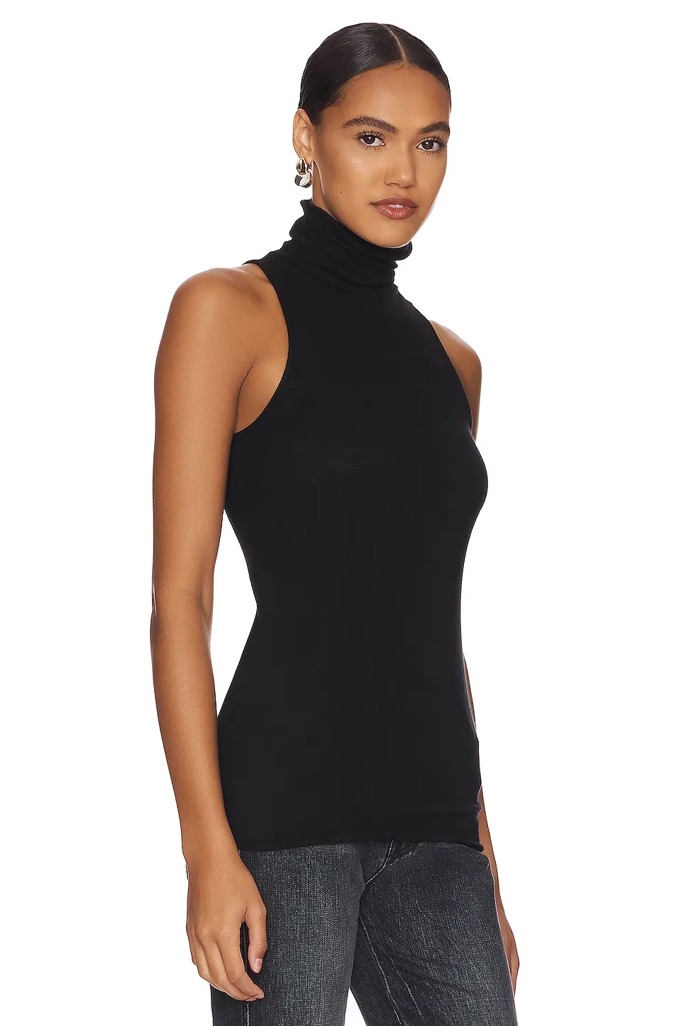 Enza Costa Cotton/Cashmere Sleeveless Turtleneck in Black 