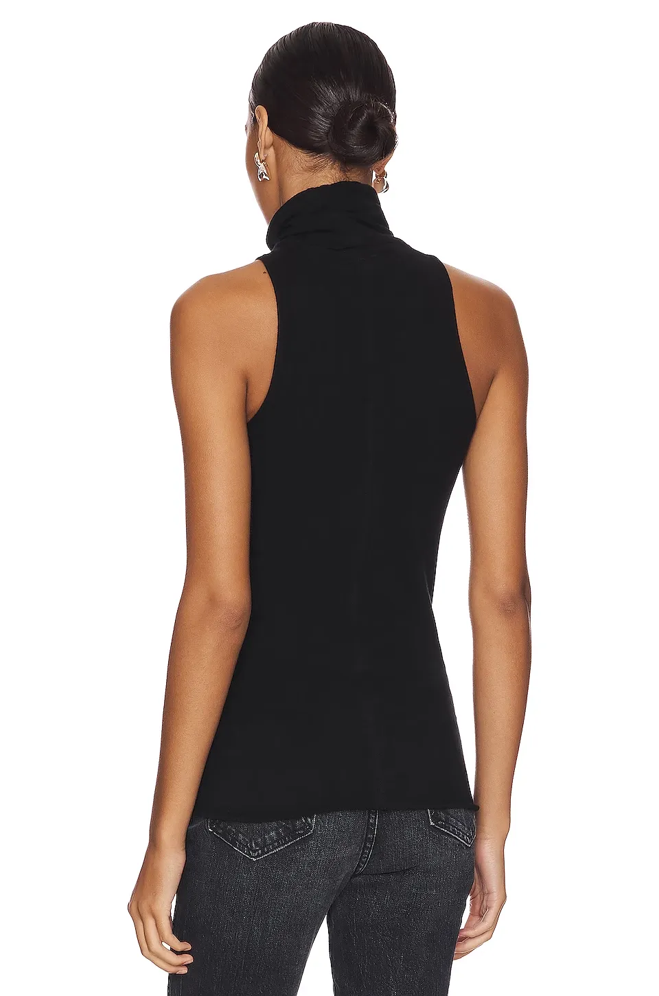 Enza Costa Cotton/Cashmere Sleeveless Turtleneck in Black 