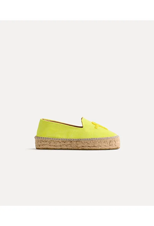 espadrille–style loafer in canvas with logo in punch–needle stitch