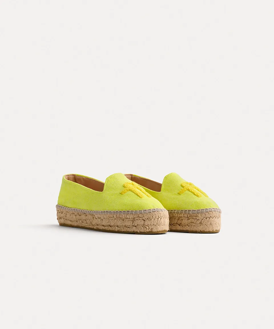 espadrille–style loafer in canvas with logo in punch–needle stitch