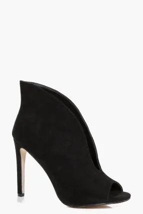 Eva V Front Peep Toe Eyelet Suedette Shoe Boot