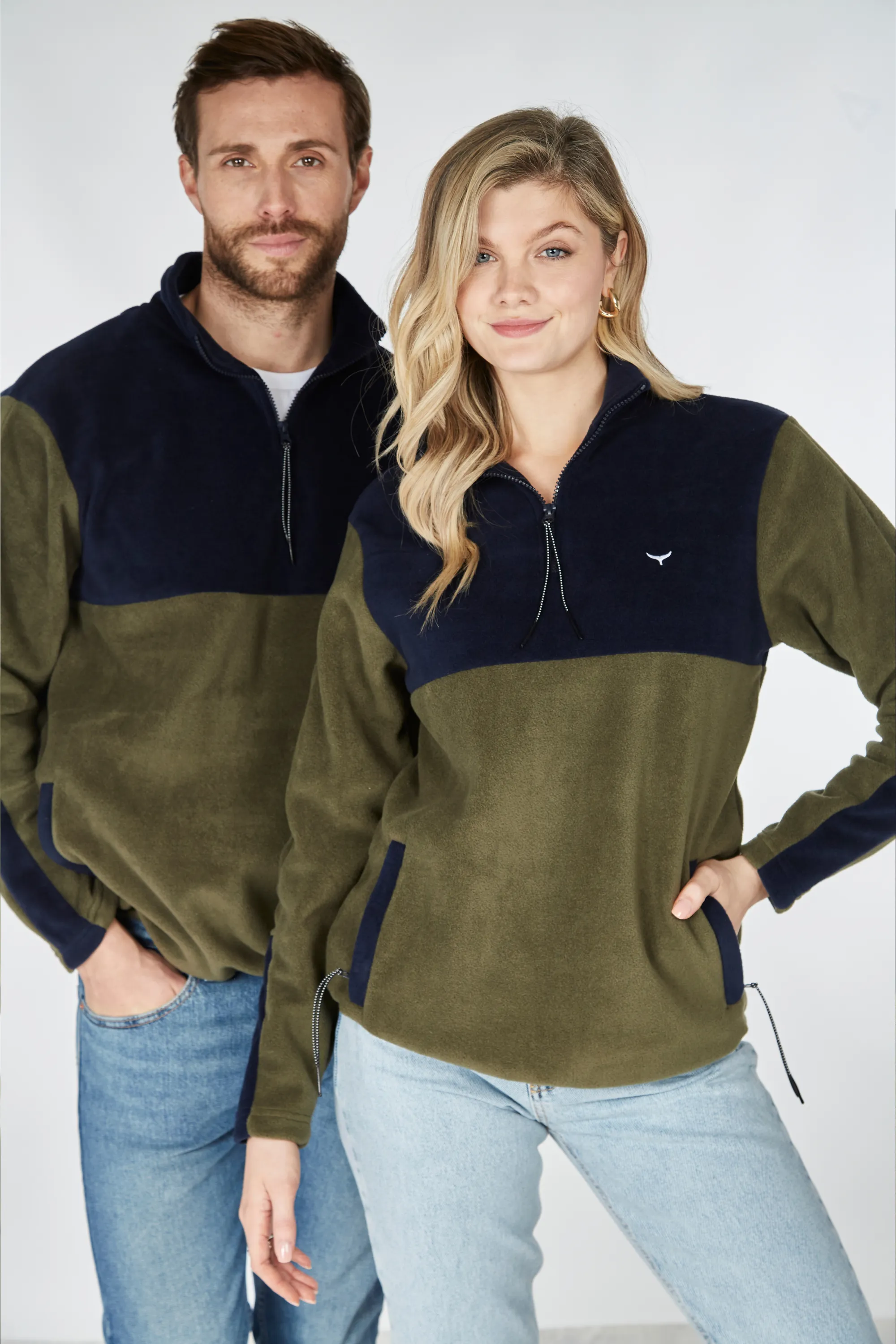 Exeter Fleece Unisex Quarter Zip - Navy & Green