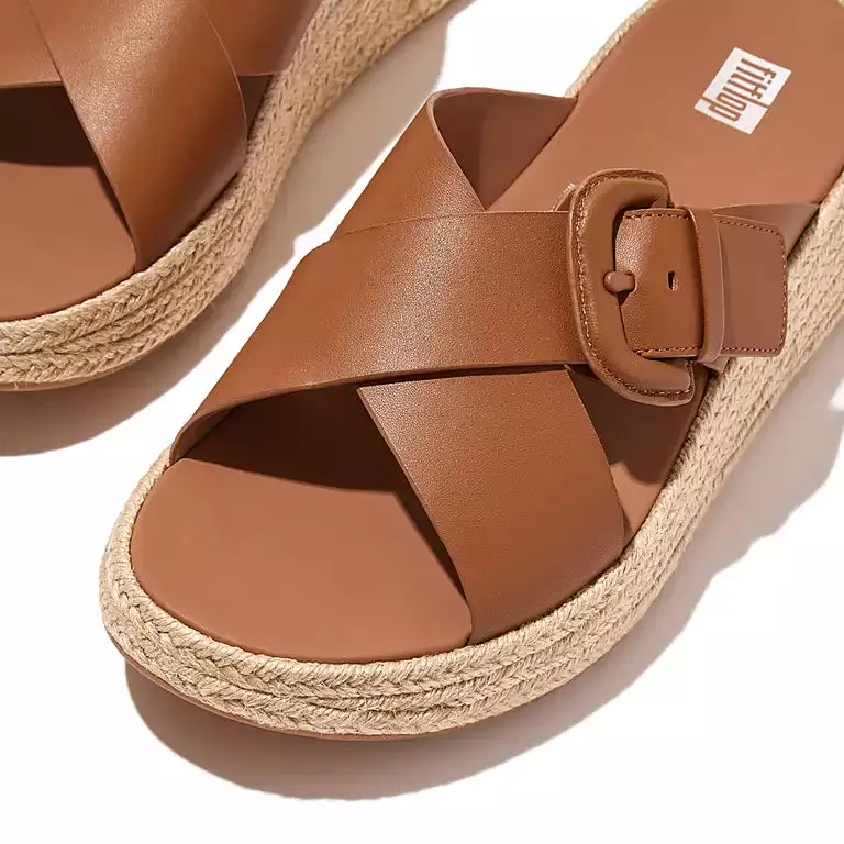 FITFLOP | SANDALIAS MUJER | F-MODE ESPADRILLE BUCKLE LEATHER FLATFORM SLIDES LIGHT TAN | MARRN