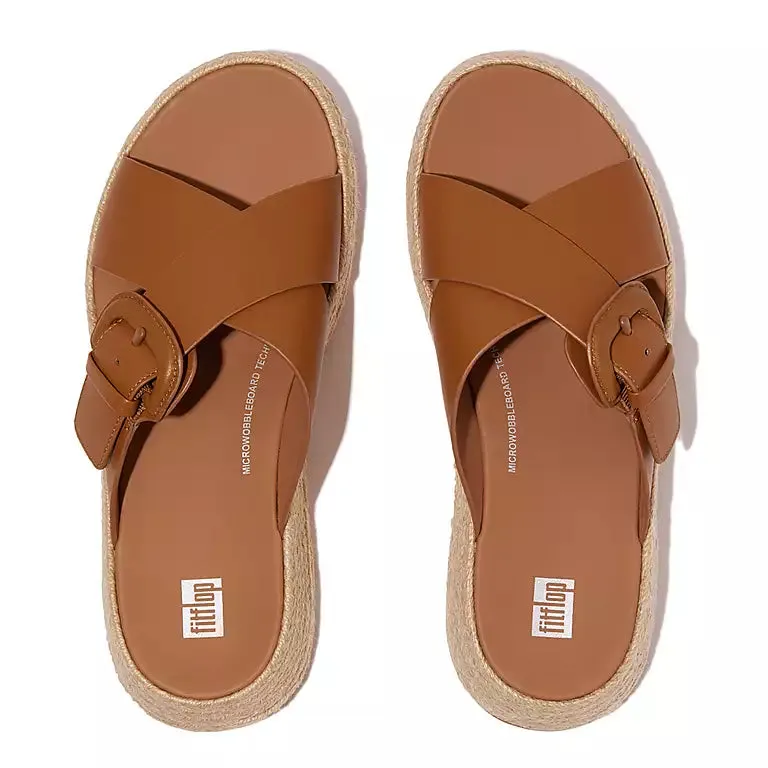 FITFLOP | SANDALIAS MUJER | F-MODE ESPADRILLE BUCKLE LEATHER FLATFORM SLIDES LIGHT TAN | MARRN