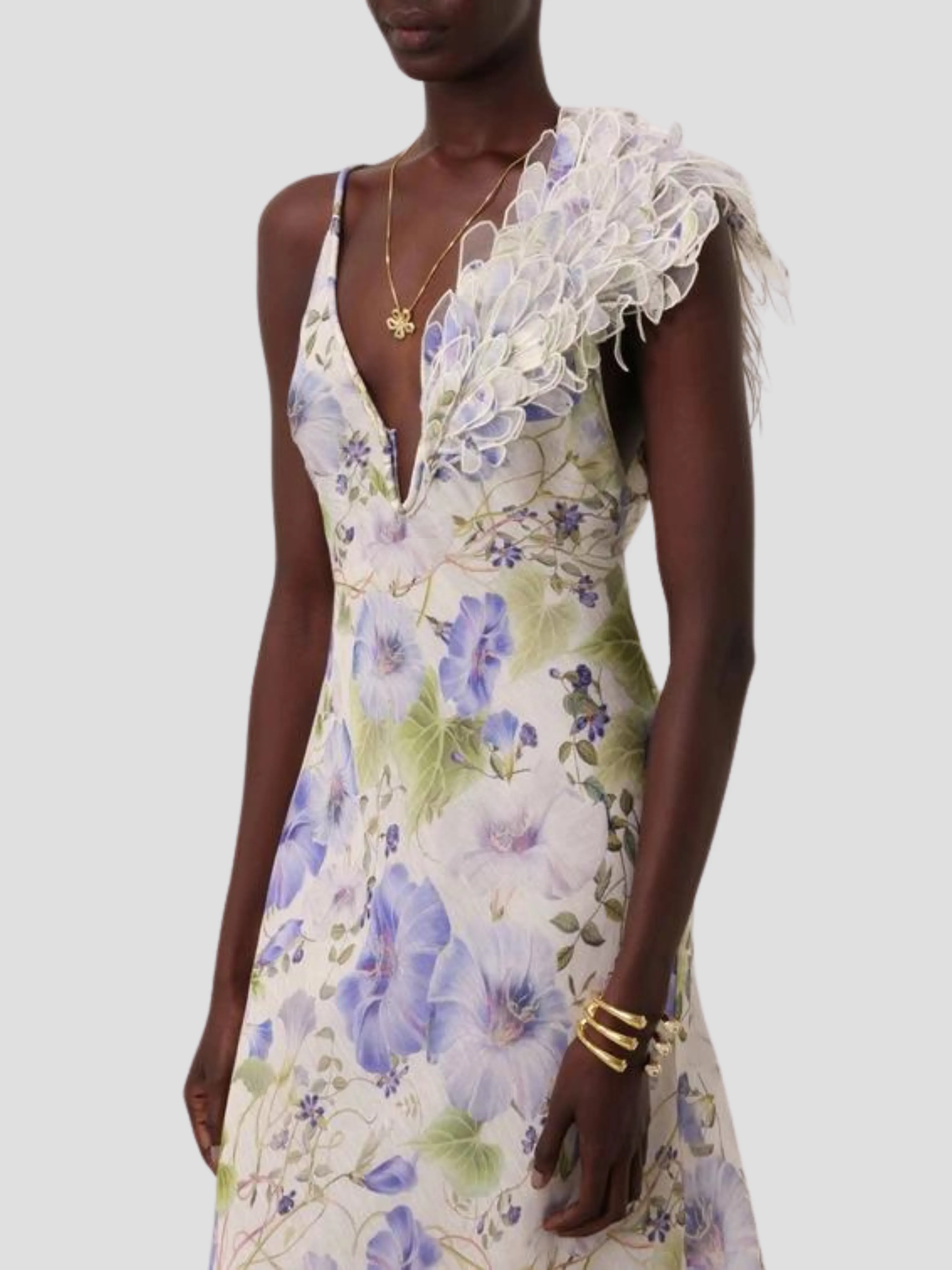 Floral Natura Feather Slip Gown