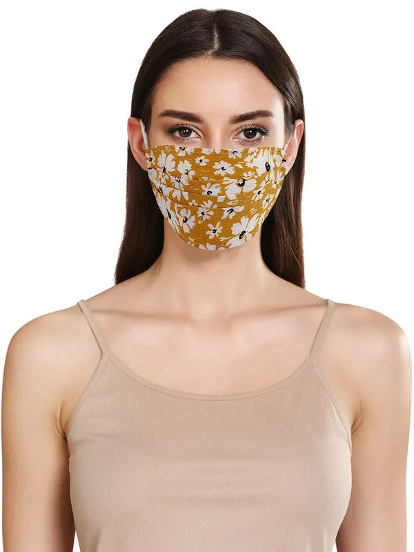 Floral Printed Layered Face Mask With Front Pleats