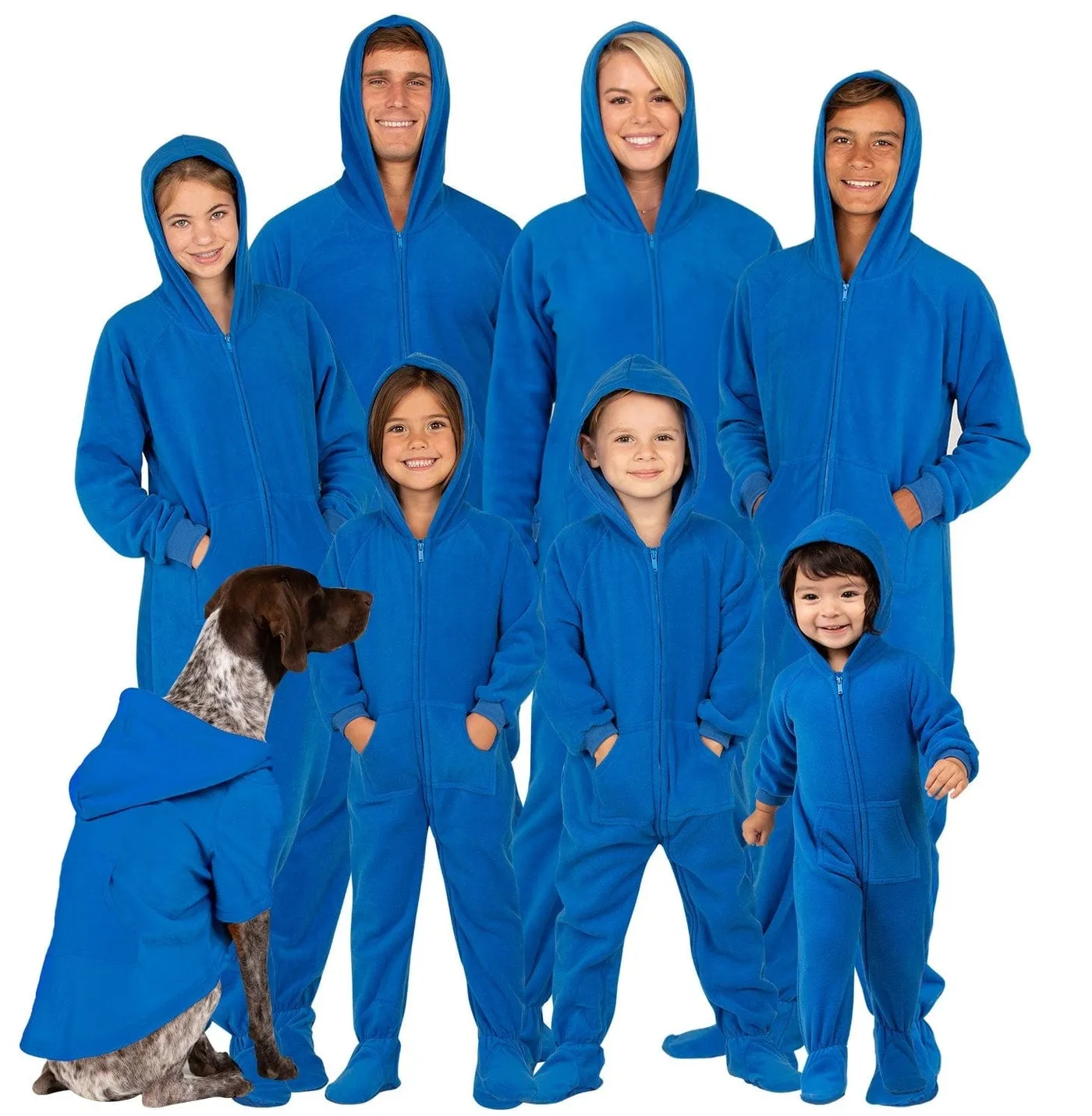 Footed Pajamas Co. Family Matching Brilliant Blue Hoodie Fleece Onesie*