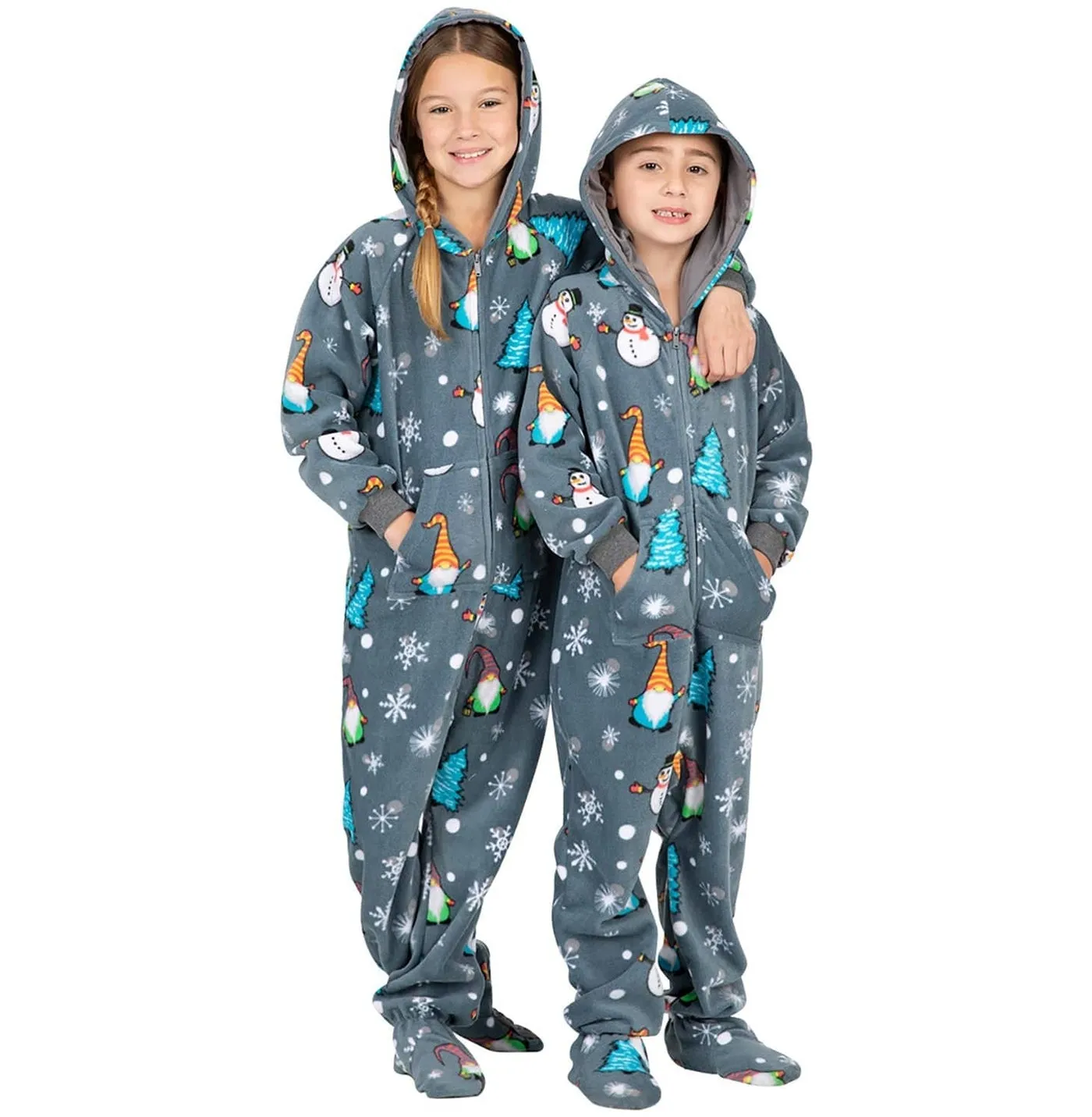 Footed Pajamas Co. Family Matching Gnomes Greeting Hoodie Fleece Onesie*