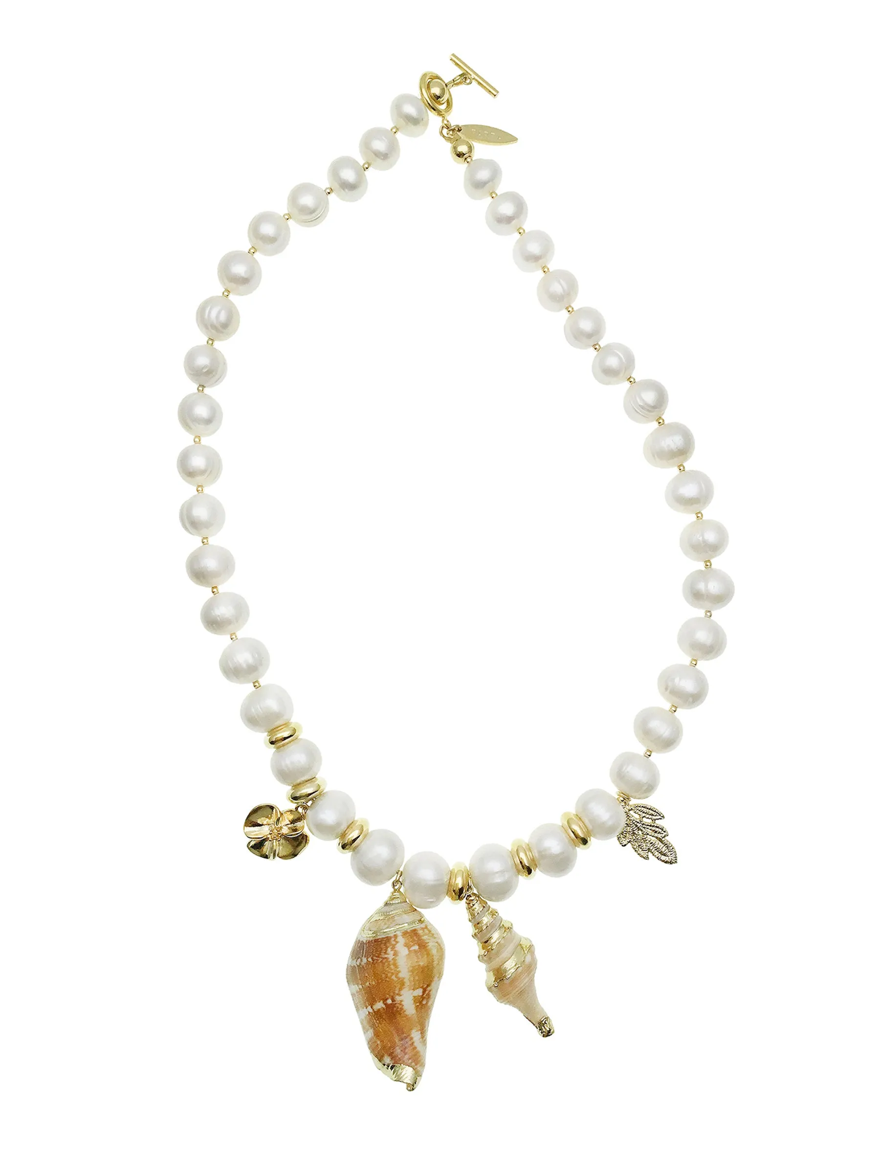 Freshwater Pearls With Shell Dangles Short Necklace CN034