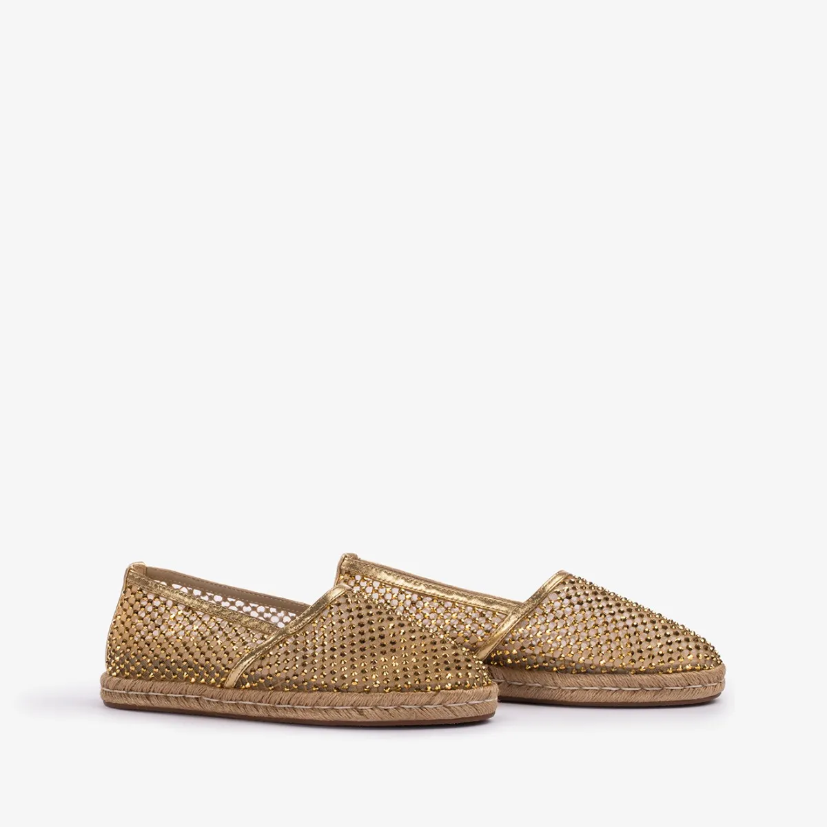 GILDA ESPADRILLE Gold fishnet espadrille with Crystals