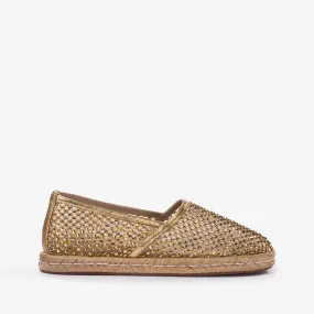 GILDA ESPADRILLE Gold fishnet espadrille with Crystals