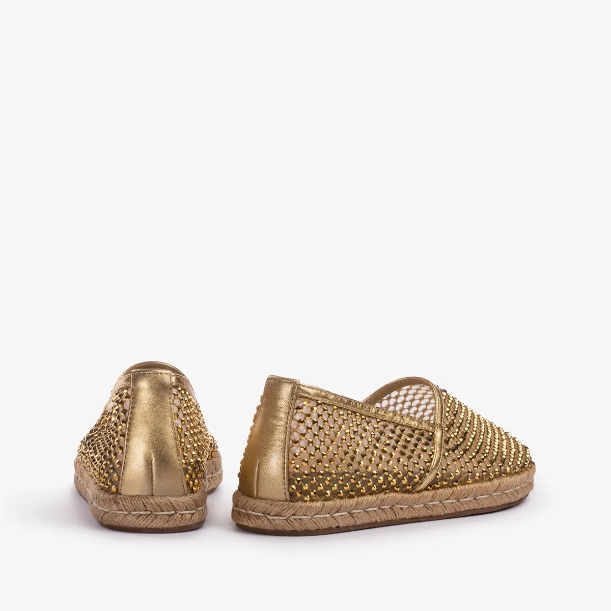 GILDA ESPADRILLE Gold fishnet espadrille with Crystals