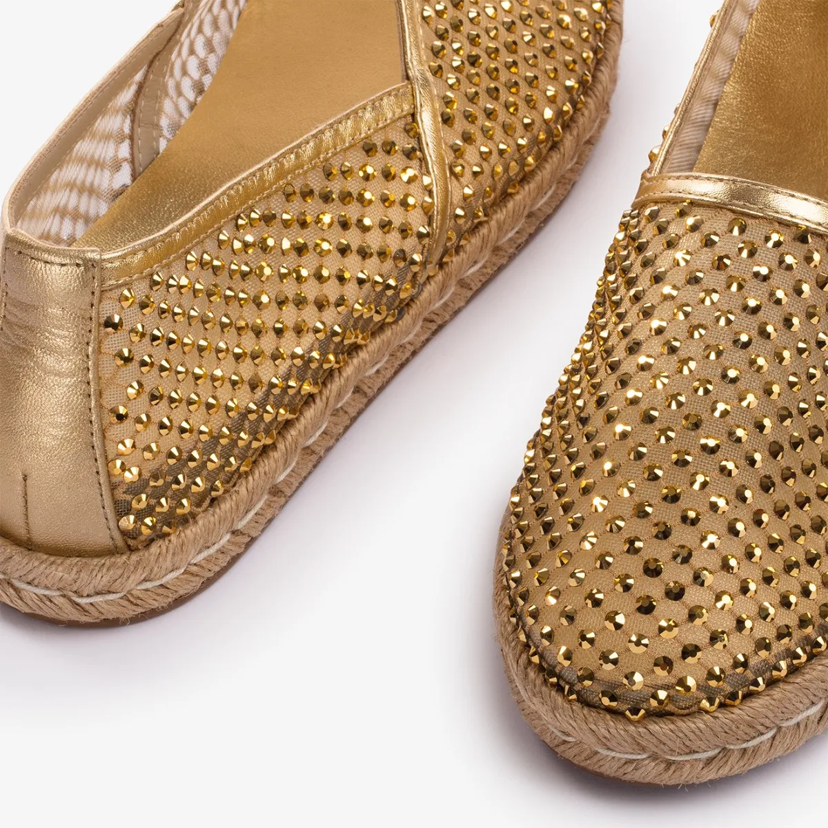 GILDA ESPADRILLE Gold fishnet espadrille with Crystals