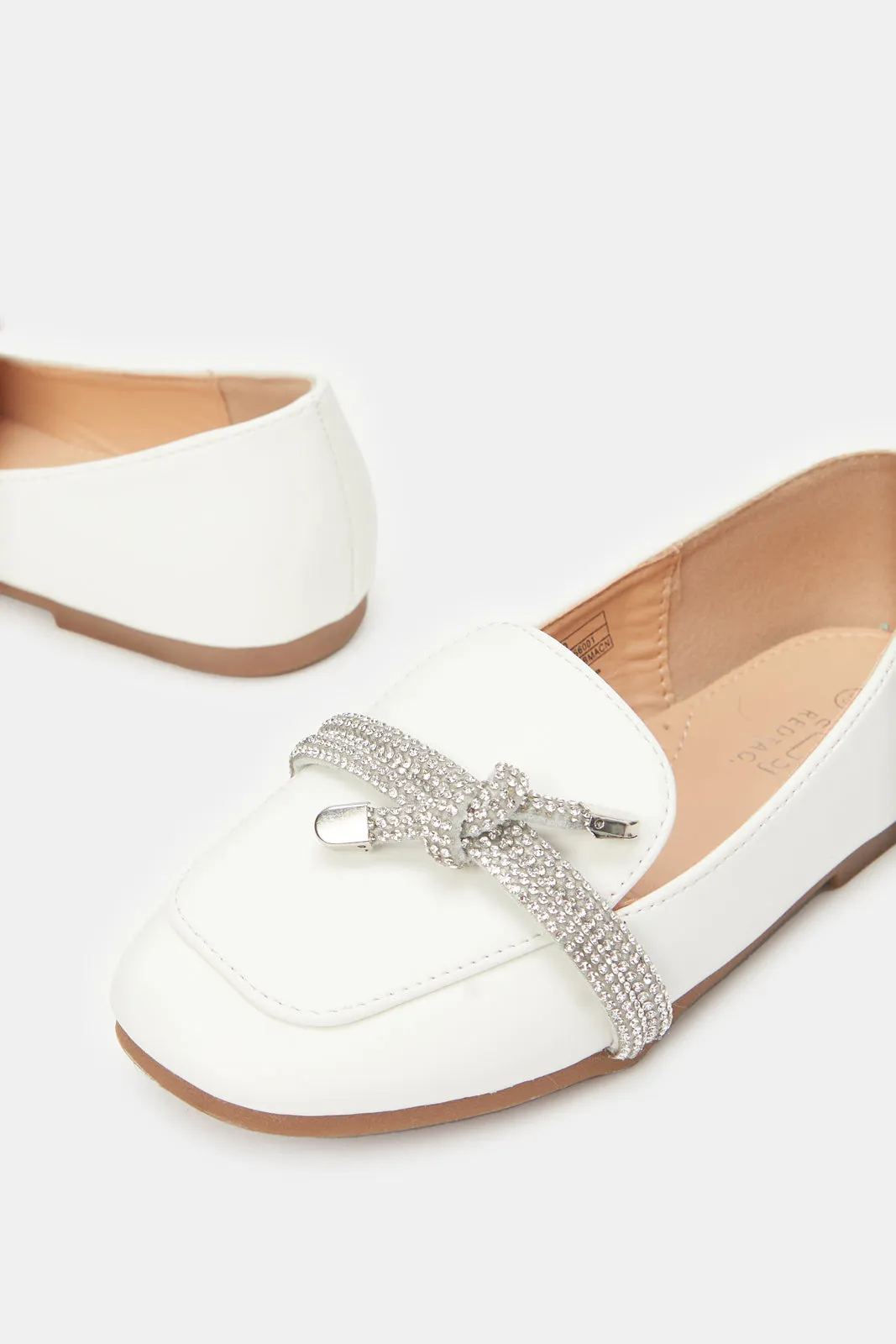 Girls Embellished White Loafer