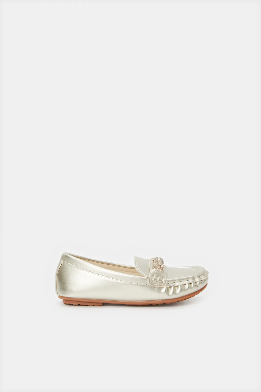 Girls Gold Embellished Loafer