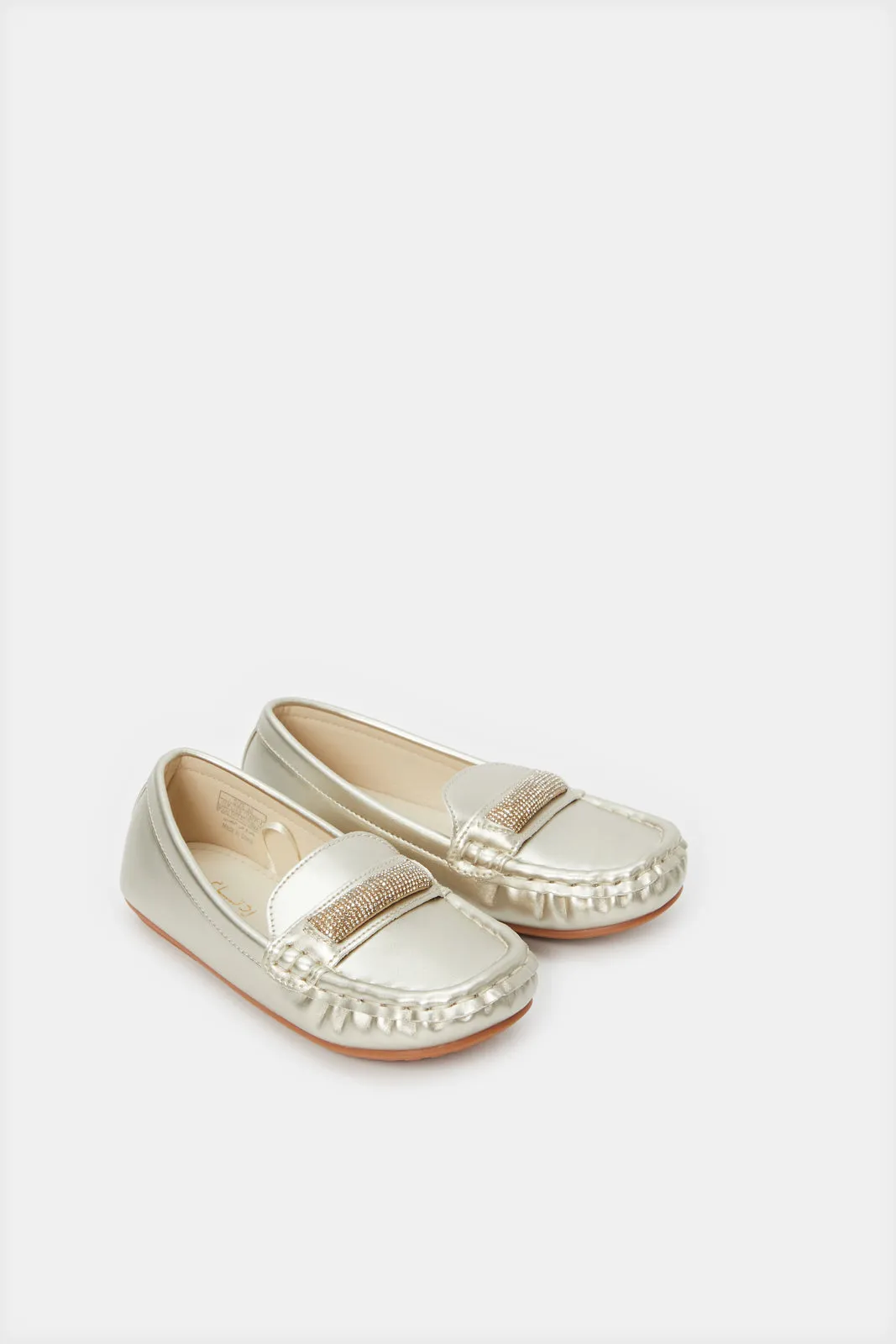 Girls Gold Embellished Loafer