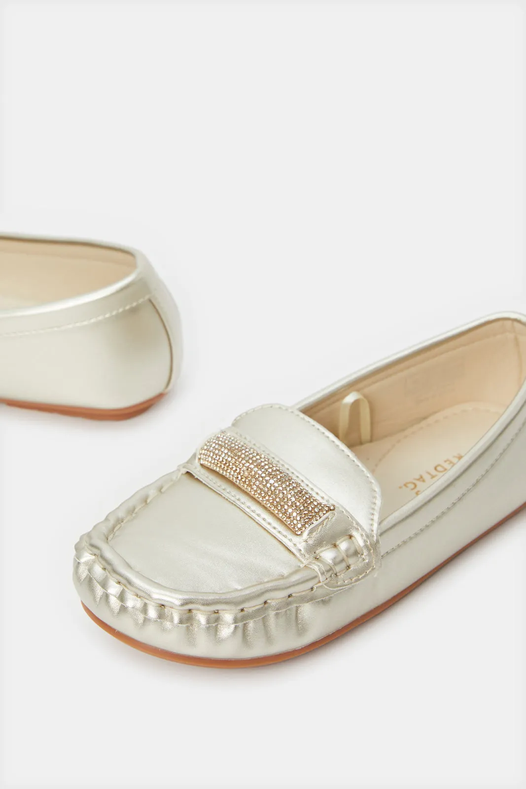 Girls Gold Embellished Loafer