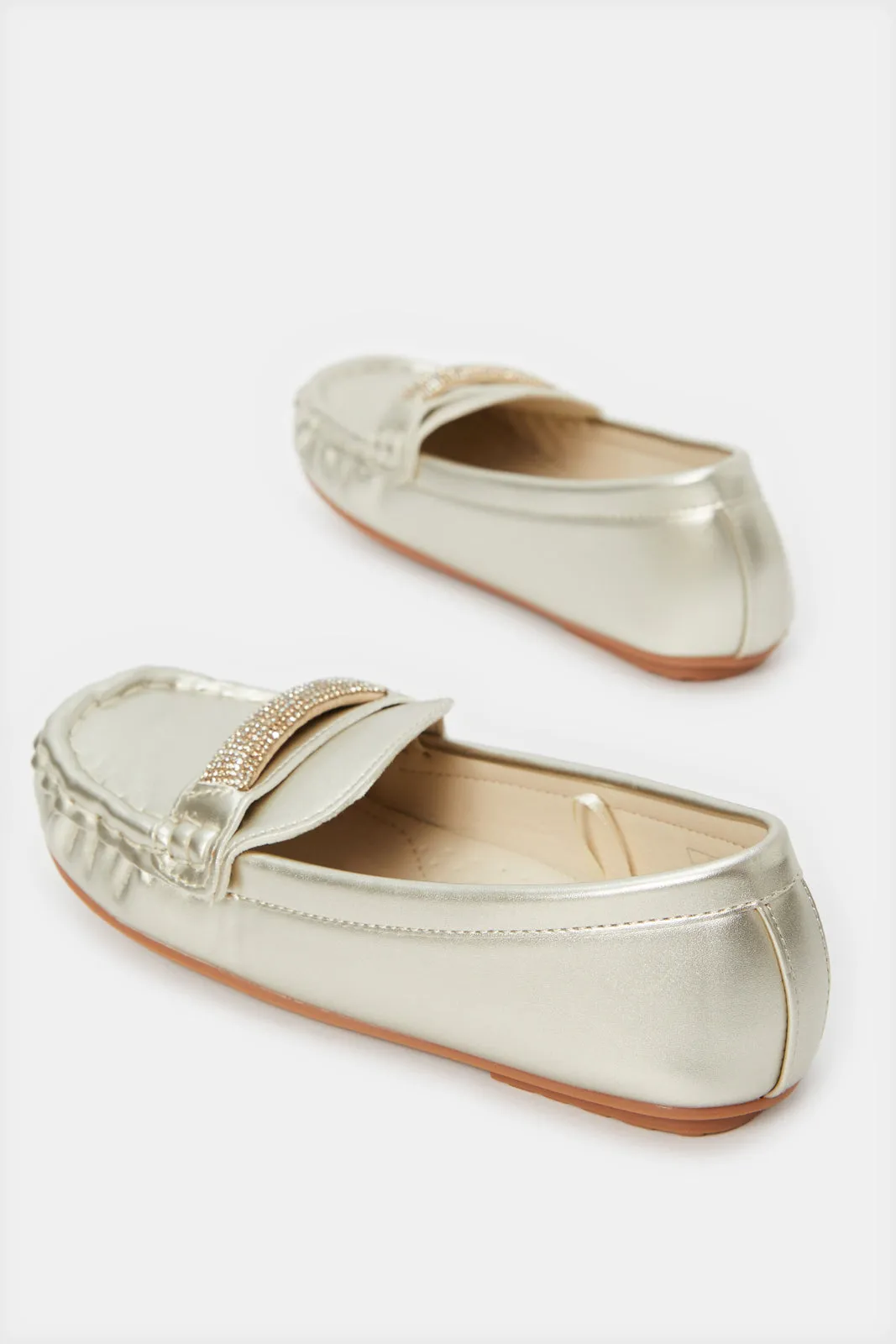 Girls Gold Embellished Loafer