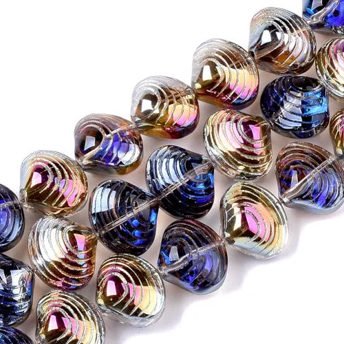 Glass Beads, Electroplated, Shell Shape, Blue, 12mm