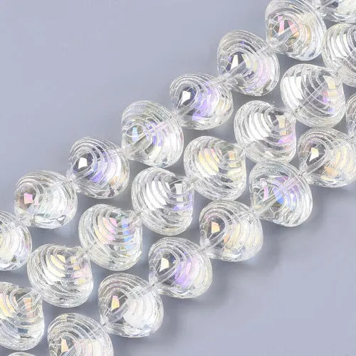 Glass Beads, Electroplated, Shell Shape, Clear, AB, 12mm